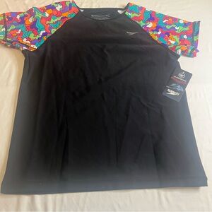 NWT Speedo XL Rainbow Brights Short Sleeve Rash Guard Swim Shirt Girls